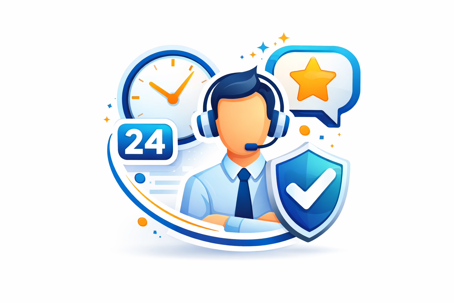24 7 customer support service icon with headset and security shield