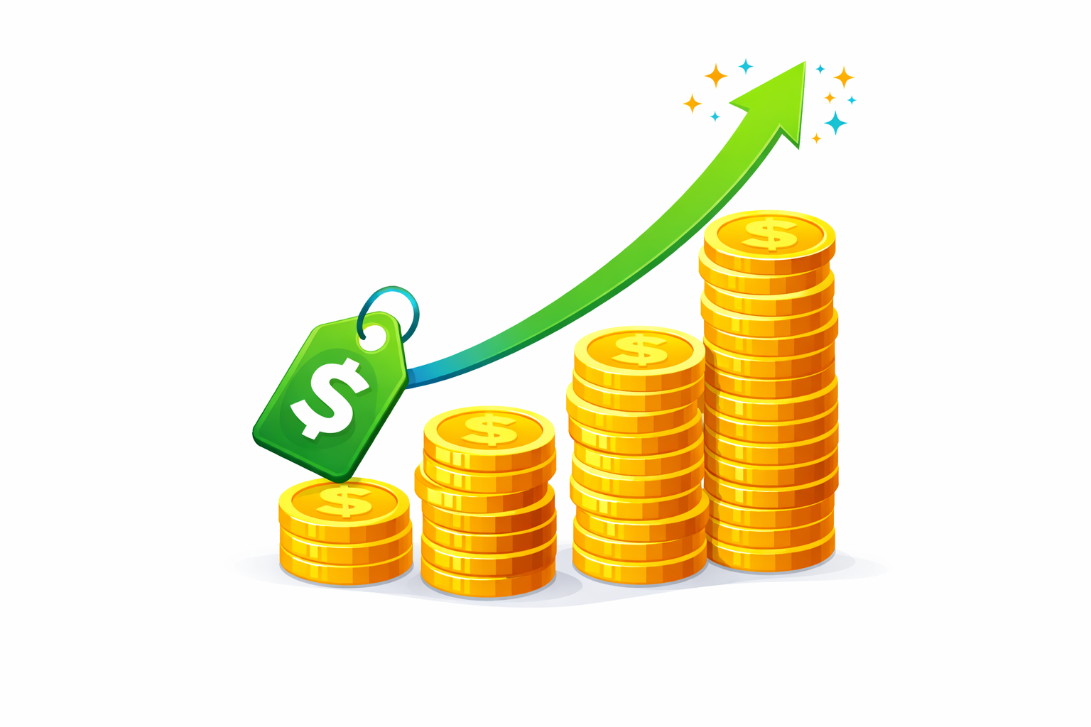 business growth and ROI increase icon with coins and upward arrow