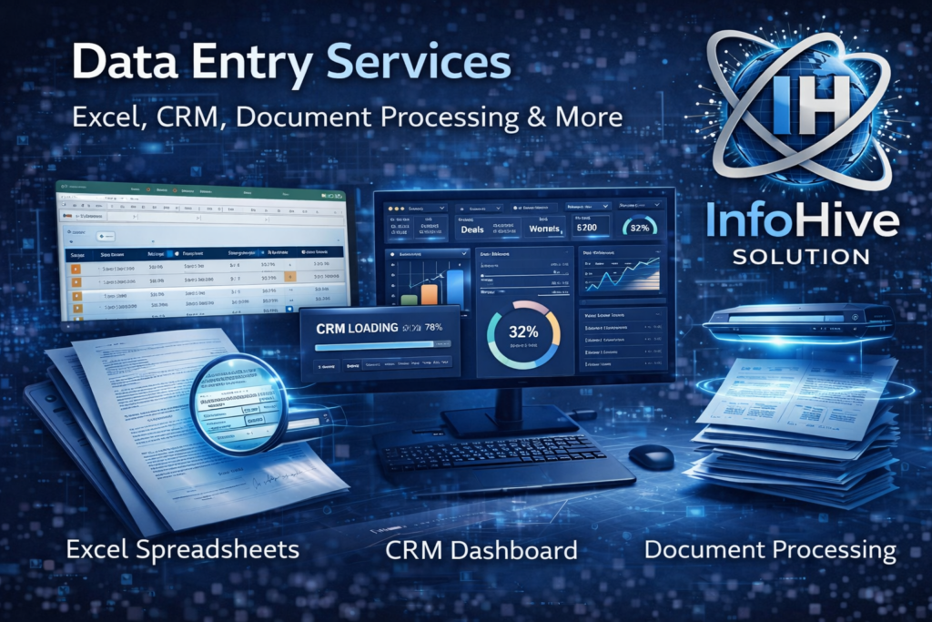 Data entry services including Excel spreadsheets, CRM data management, and document processing solutions