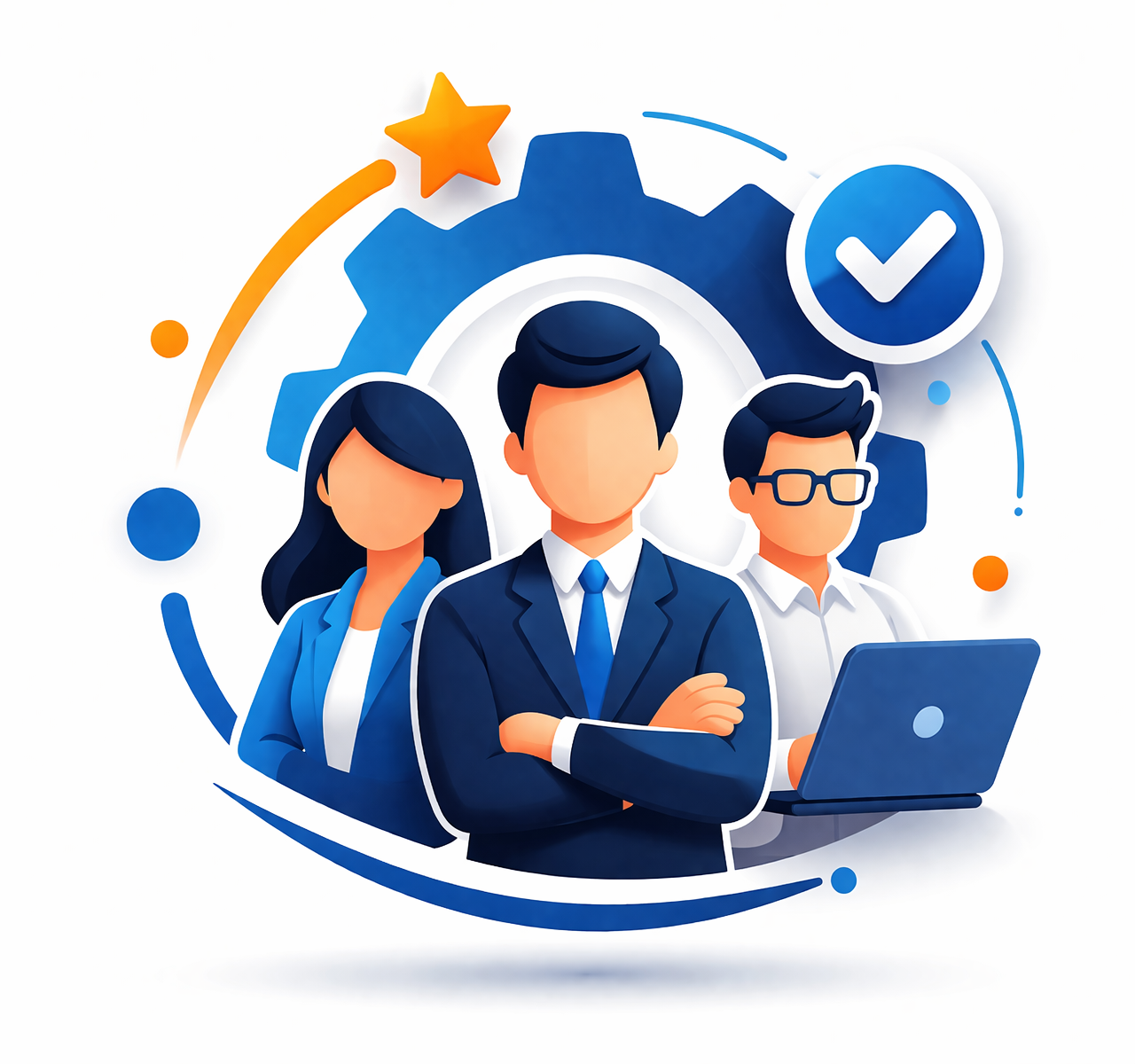 professional team digital marketing experts with gear and success check icon