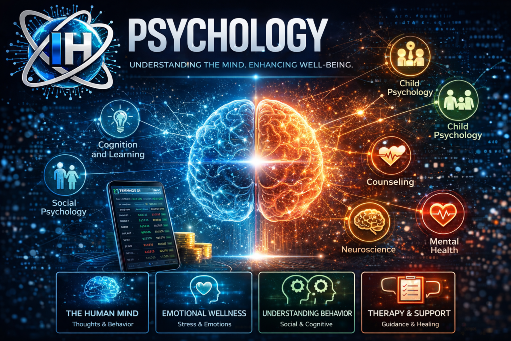 psychology banner showing human brain cognition mental health counseling neuroscience and emotional wellness concepts