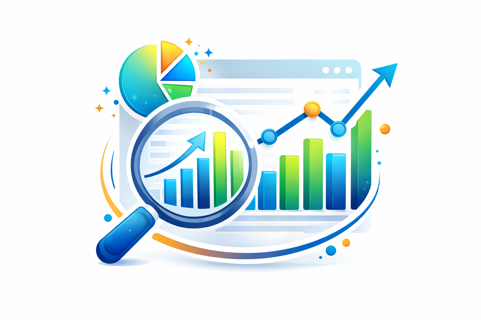 seo analytics and performance tracking icon with graph and magnifying glass
