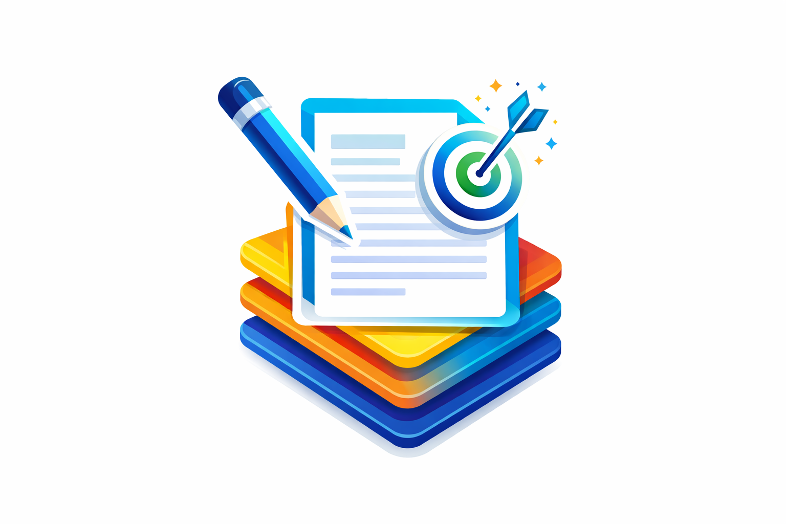 seo content writing icon with document pencil and target representing copywriting strategy and content optimization