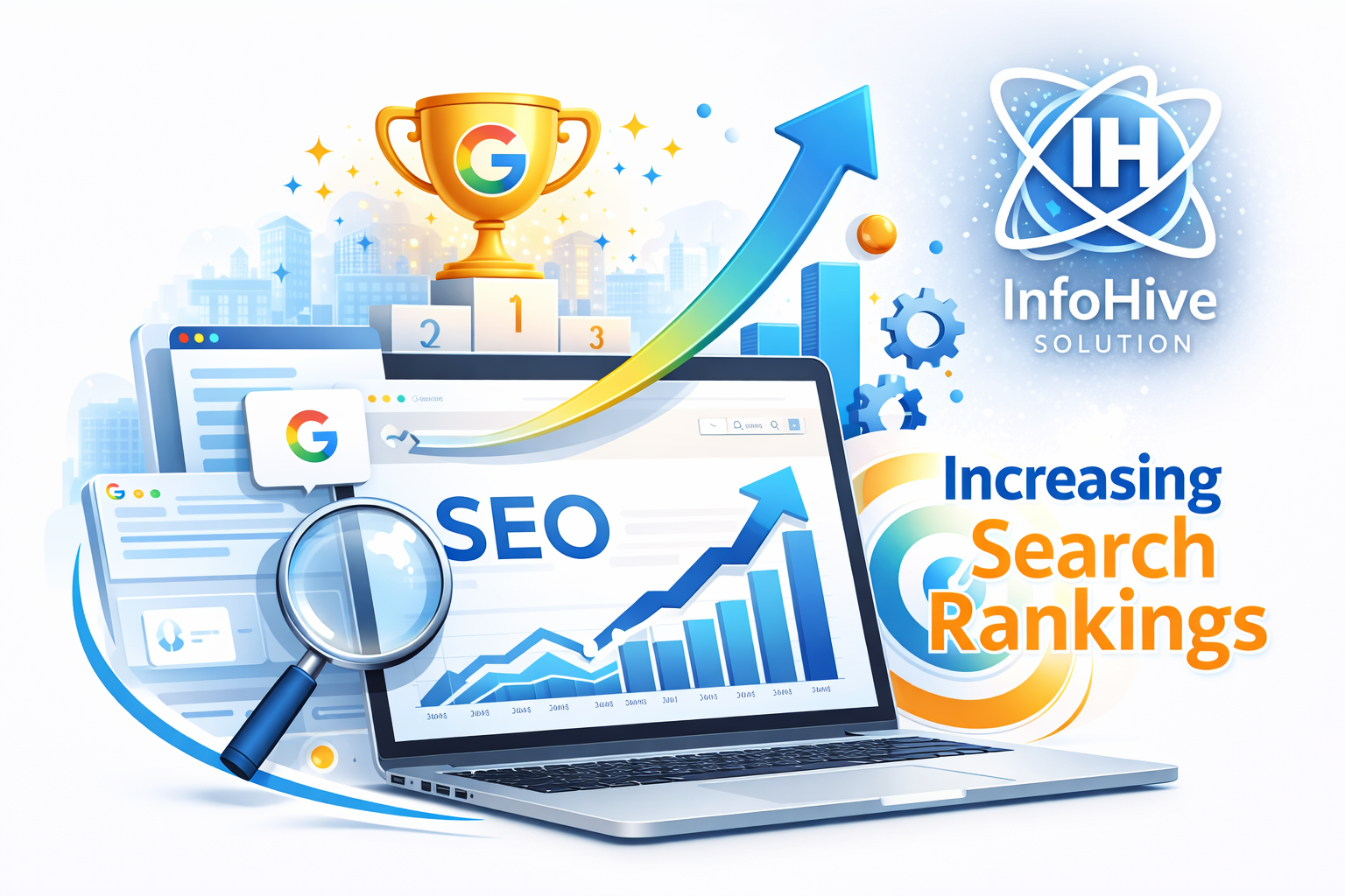 SEO optimization increasing search rankings with google analytics dashboard