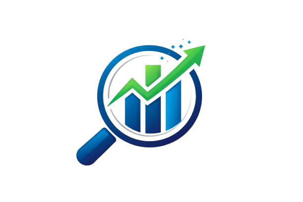 SEO growth icon with magnifying glass, bar chart, and upward arrow representing search ranking and digital marketing performance