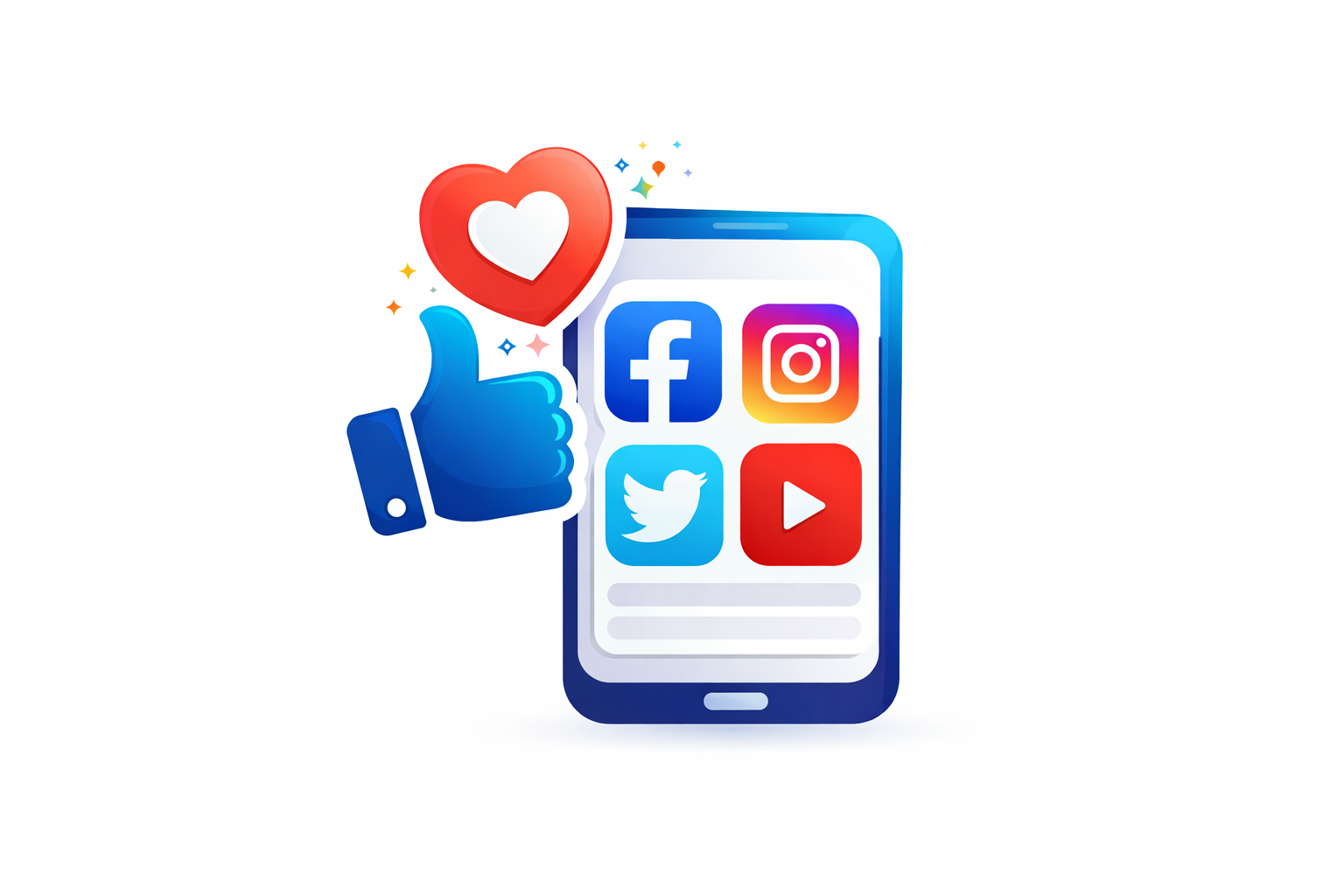 social media marketing icon with Facebook Instagram YouTube icons likes comments and engagement symbols