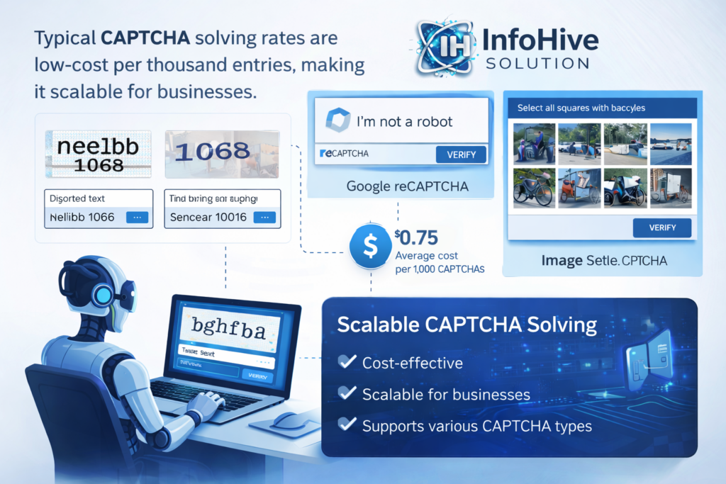 Scalable CAPTCHA solving system showing low-cost automation, reCAPTCHA verification, and image CAPTCHA processing